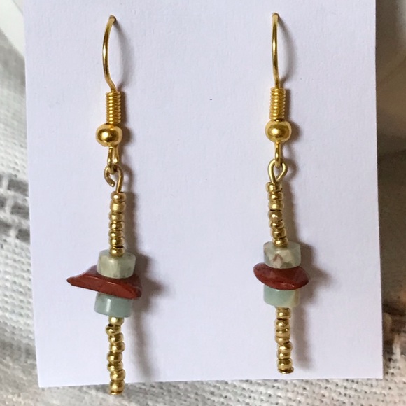 Handmade, Gold stacked stone earrings - Picture 3 of 3